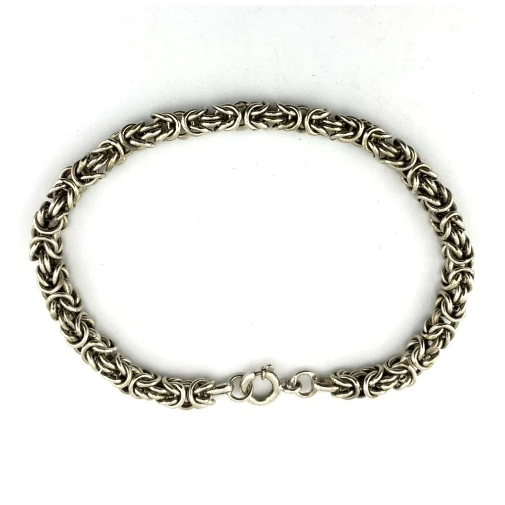 Vintage Sterling Silver Byzantine Chain Bracelet 9.25 Inch 6mm Unisex Handmade S